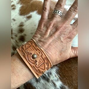 Tooled leather cuff, up to 7 1/4” wrist